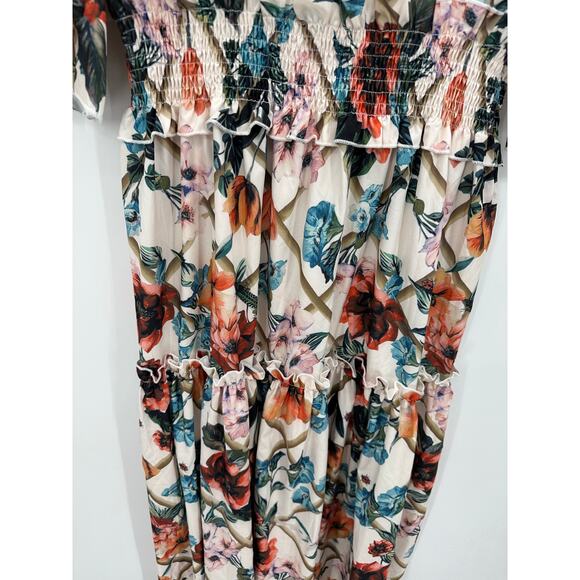 White Floral Maxi Dress Size L Flowy Feminine Long Summer Lightweight Boho - Picture 5 of 12